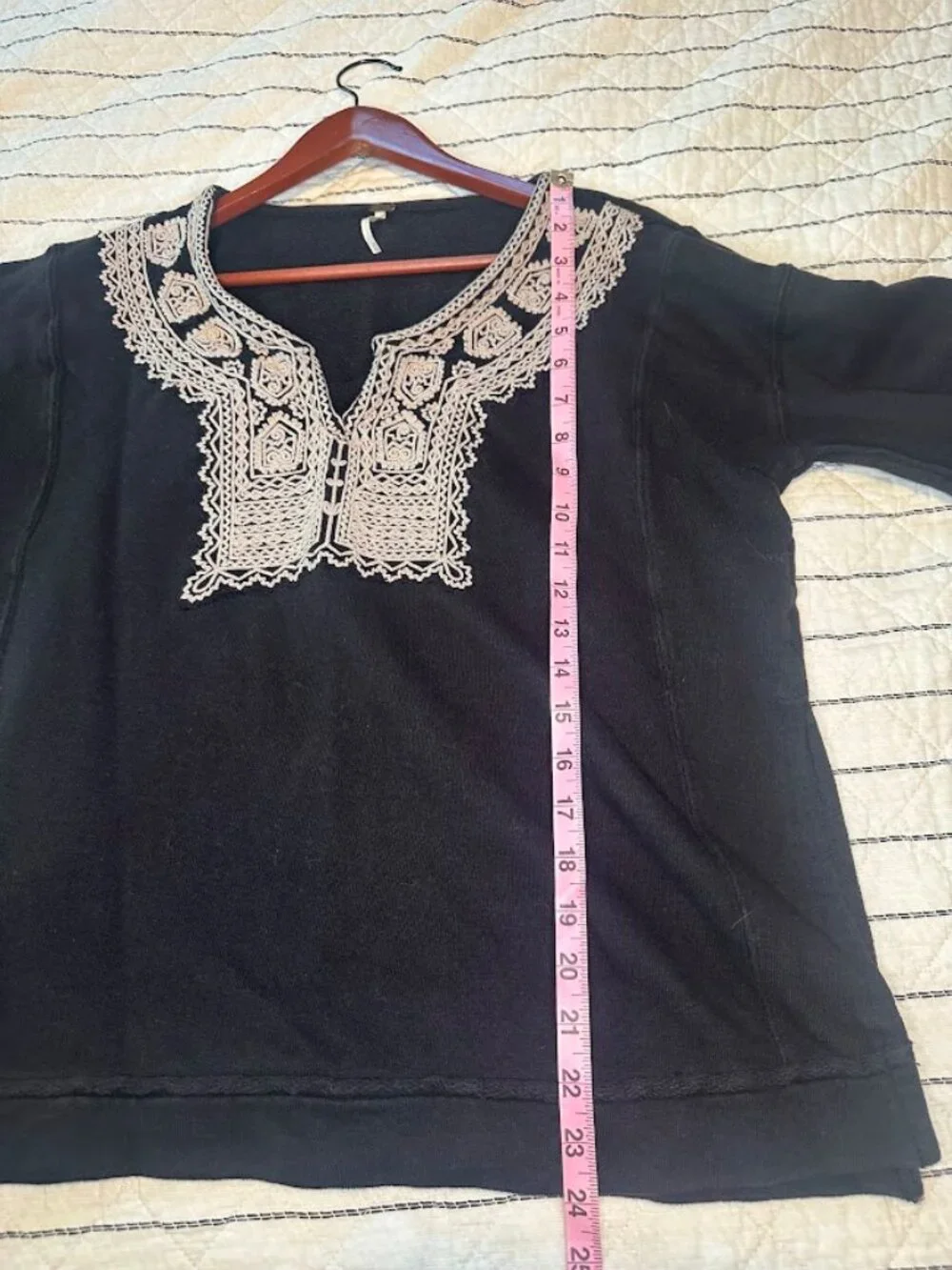 Free People Santa Maria Embroidered Bell Sleeve Boho Retro V-Neck Pullover - Med